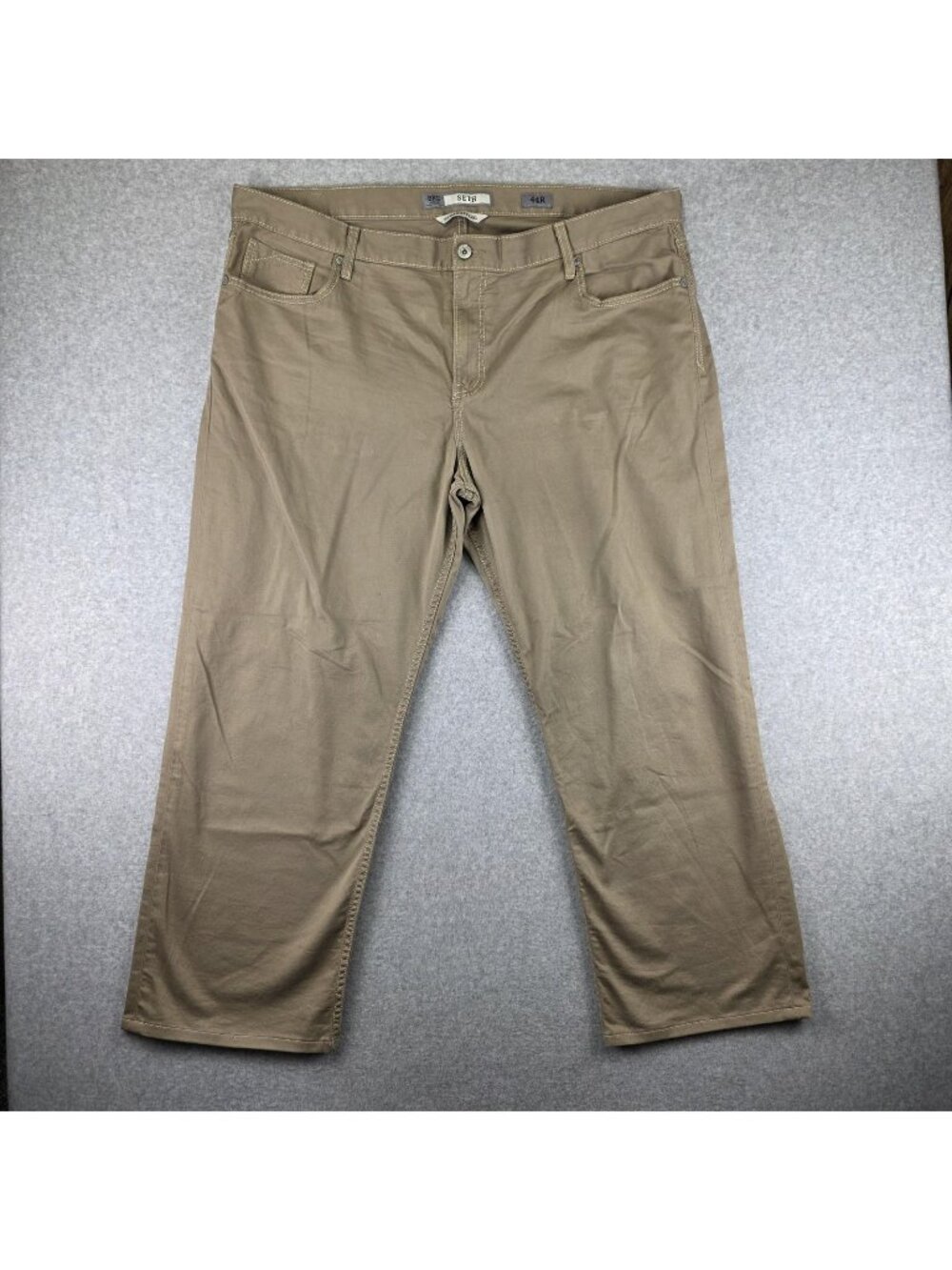 BKE Seth Pants Mens 44x32 Beige Straight Leg Stretch Twill 5-Pocket Buckle